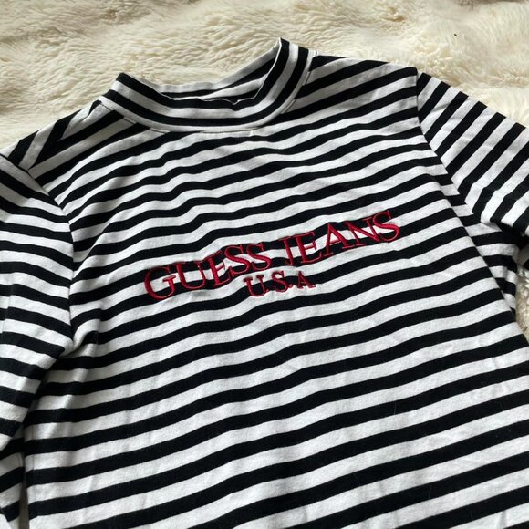 Guess Jeans Black & White Stripped Shirt with 3/4 Length Sleeves - Picture 2 of 4